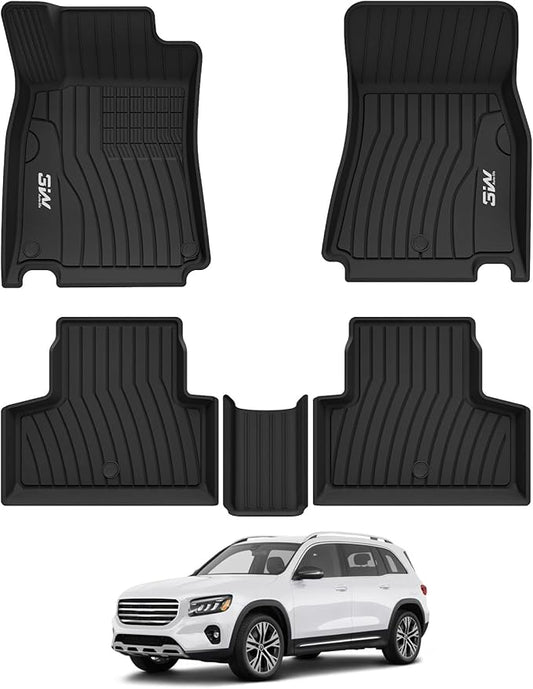 3W Floor Mats Compatible for Mercedez Benz GLB250 GLB35 AMG 2020-2025, TPE All Weather Custom Fit Floor Liner for Benz GLB 1st & 2nd Row Full Set Car Liners Black