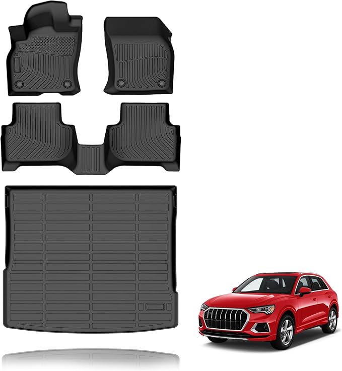 All Weather Car Floor Mats & Cargo Liner Set Fit for Audi Q3 2019 2020 2021 2022 2023 2024 2025 Floor Liners Trunk Liner Audi Q3 Cargo Mat Accessories Black
