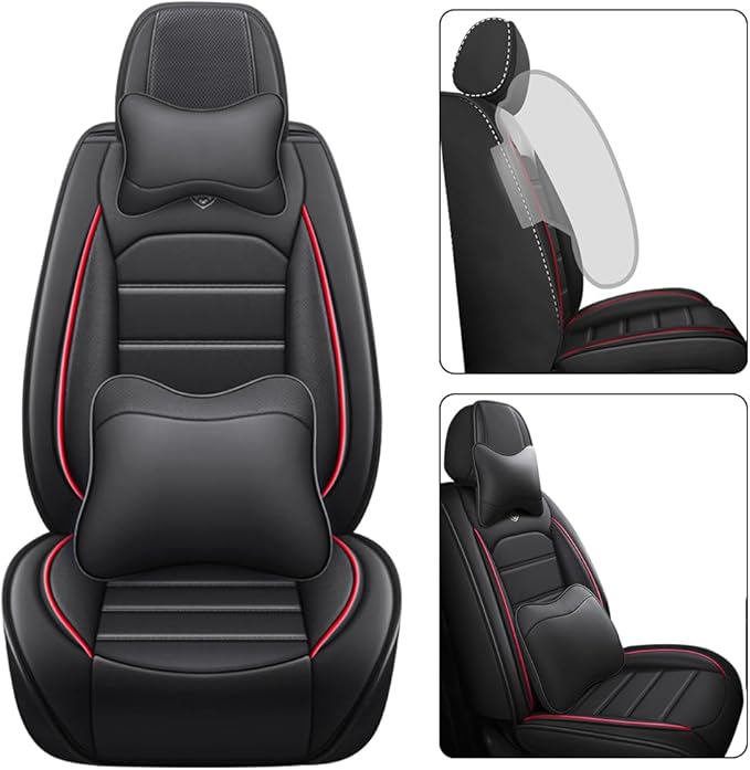 for Toyota Highlander 2006-2026 Seat Covers,Waterproof,Abrasion-Resistant PU Leather Full Set Seat Cover(Luxury Black&Red)