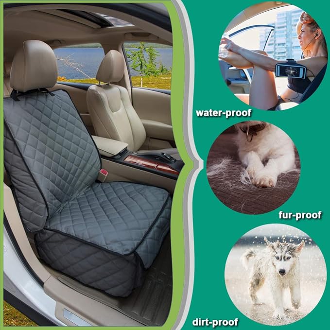 Waterproof Front Seat Cover Dog Car Seat Covers Nonslip and Full Protection with Side Flaps Fits Most Cars, Trucks, SUVs(Grey, 2Pack)