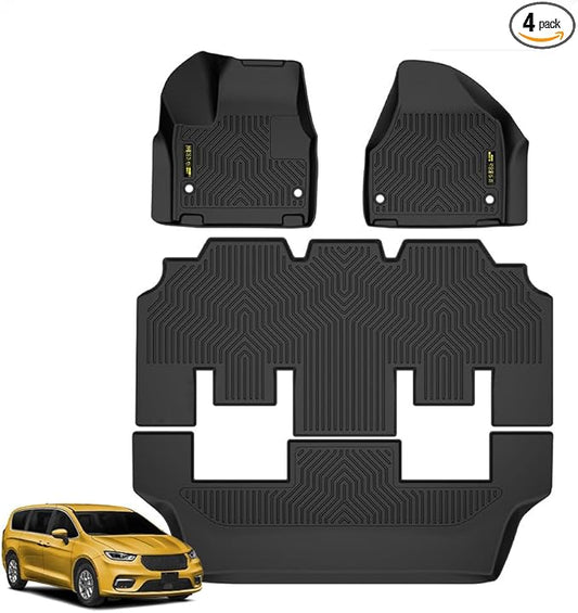 TPE Floor Mats Cargo Liners Compatible with Chrysler Pacifica 2017-2025 (No Hybrid Models), Fit 7 and 8 Passenger, Model All-Weather Protection