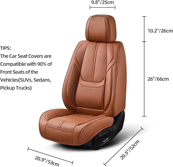 Auto Car Seat Covers Accessories Front Seat Leather Cushion Protector Breathable Waterproof Seat Cover for Cars Universal Fit 7 Colors (Brown, Front Pair)