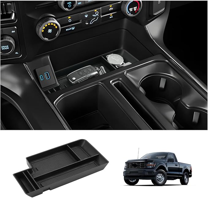 LUWU Center Console Organizer for 2021-2024 2025 Ford F150 & 2022-2024 F150 Lightning XLT Hidden Storage Tray Lower Storage Box 2025 F150 Accessories Fits into The Open Pocket in Front of The Shifter