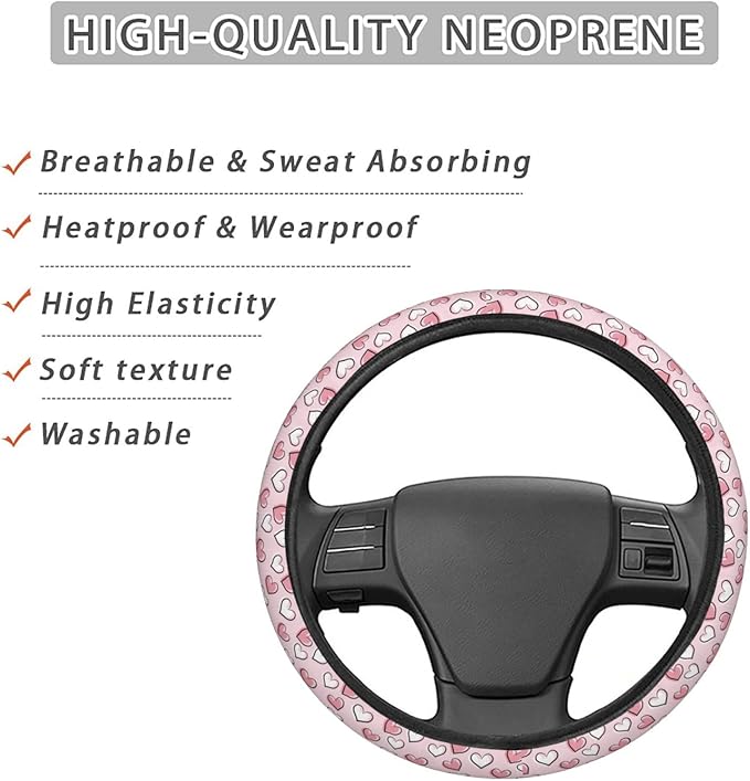 Dujiea Love Heart Elastic Stretch Steering Wheel Cover, Anti-Slip and Durable Car Steering Wheel Accessories for Women Men, 15 Inch Universal Fit Car, Truck, SUV