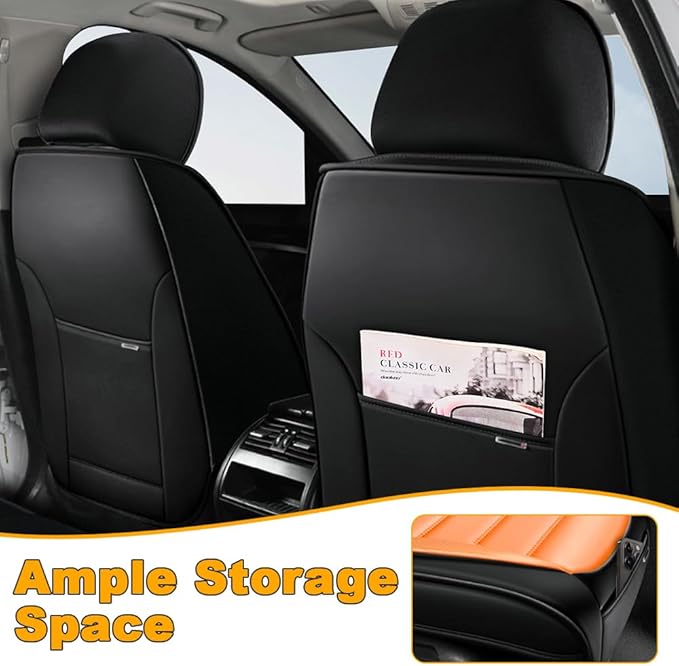 5 Seat Covers Fit for Acura Integra 2023-2026, Waterproof Premium Leather Automotive Accessories Seat Protectors Seat Cushions Wear-Resistant Car Seat Covers(Black&Orange,Full Set)