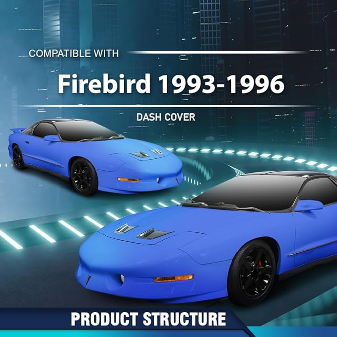 PIT66 Dash Cover Dashboard Compatible with Pontiac Firebird 1993 1994 1995 1996 Dark Gray Instrument Panel