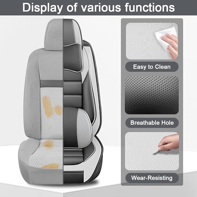 5 Seat Covers Fit for Acura Integra 2023-2026, Waterproof Premium Leather Automotive Accessories Seat Protectors Seat Cushions Wear-Resistant Car Seat Covers(Gray&White,Full Deluxe)