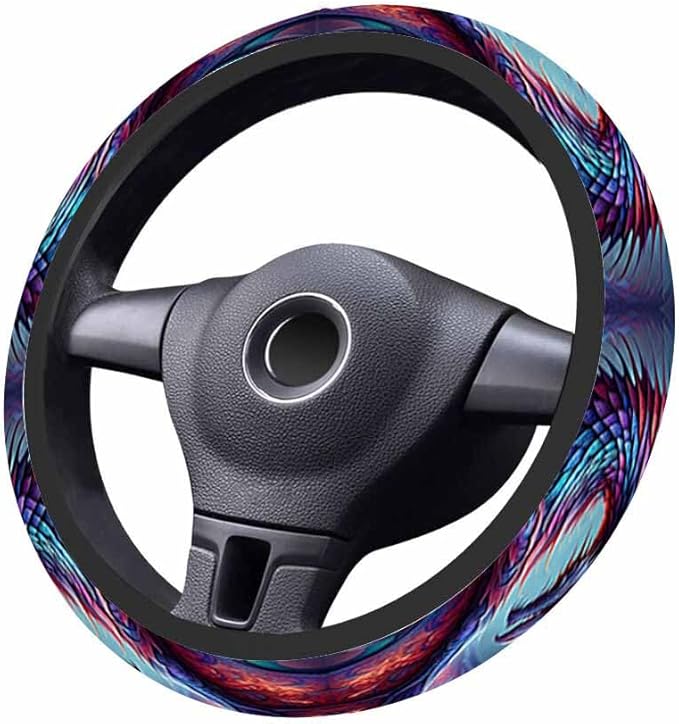 Dragon Scales Elastic Steering Wheel Cover Red Lavender Purple and Blue Steering Wheel Cover Anti Slip Protective Case Universal Stretch Steering Protector