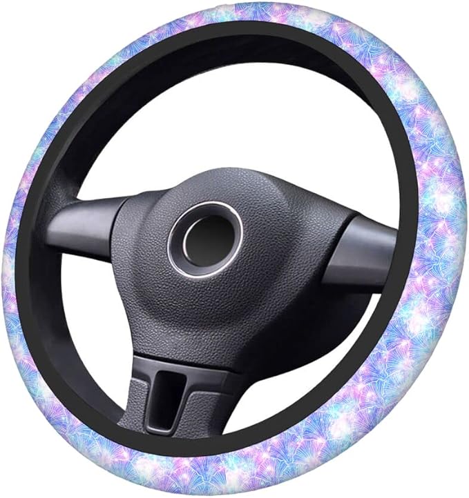 Swono Mermaid Bling Steering Wheel Cover Universal 15 Inch Beautiful Mermaid Scale Bling Purple Neoprene Car Steering Wheel Covers Stretchy Car Accessories for Women