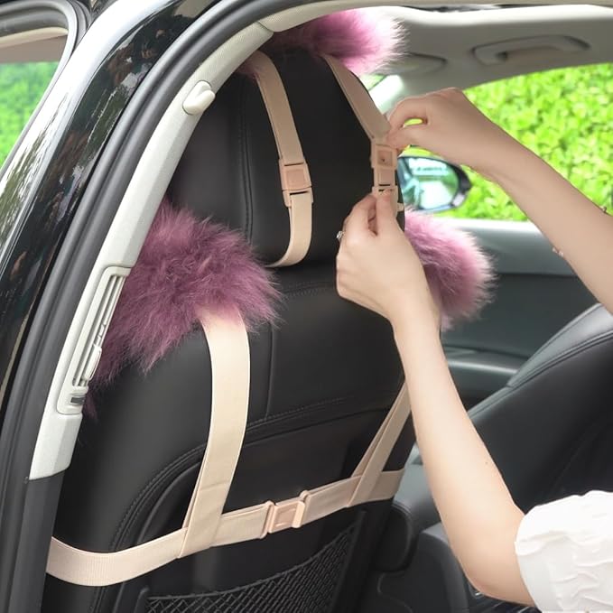 Fluffy Sheepskin Car Seat Cover-Fuzzy Fur Auto Cushion for Universal Automotive Protector (Black, 1 Pcs Front Seat Cover)