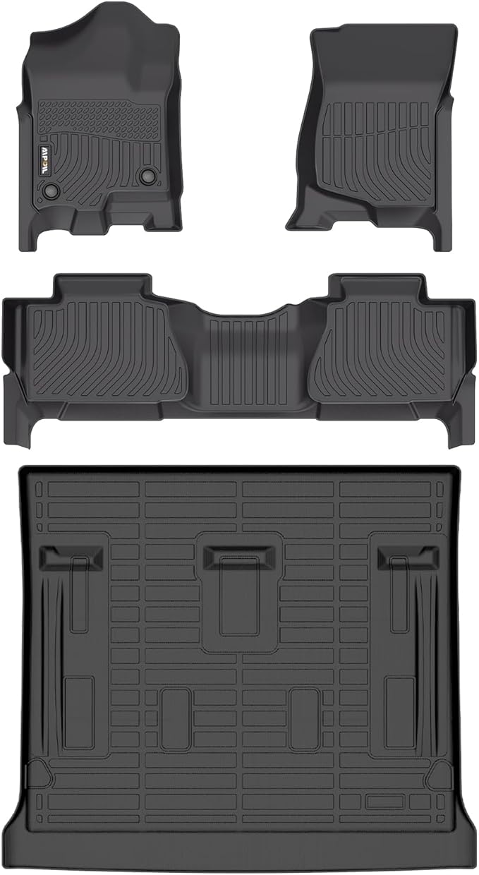 AIPOIL® Floor Mats & Cargo Liner Set for 2007-2014 Chevrolet Chevy Tahoe 8 Seats (Not for Hybrid) & GMC Yukon All Weather Protection TPE Anti-Slip Car Full Set Custom Car Mats Accessories - Black