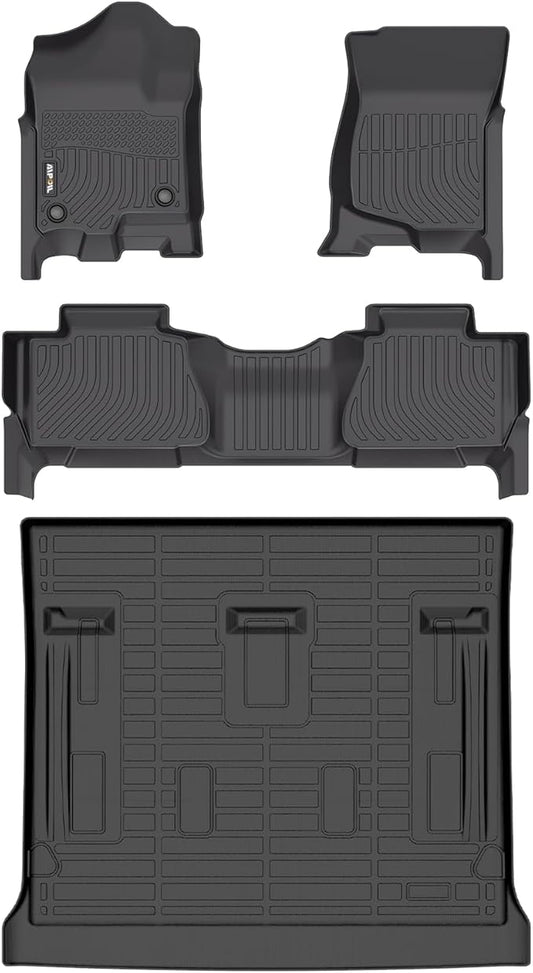 AIPOIL® Floor Mats & Cargo Liner Set for 2007-2014 Chevrolet Chevy Tahoe 8 Seats (Not for Hybrid) & GMC Yukon All Weather Protection TPE Anti-Slip Car Full Set Custom Car Mats Accessories - Black