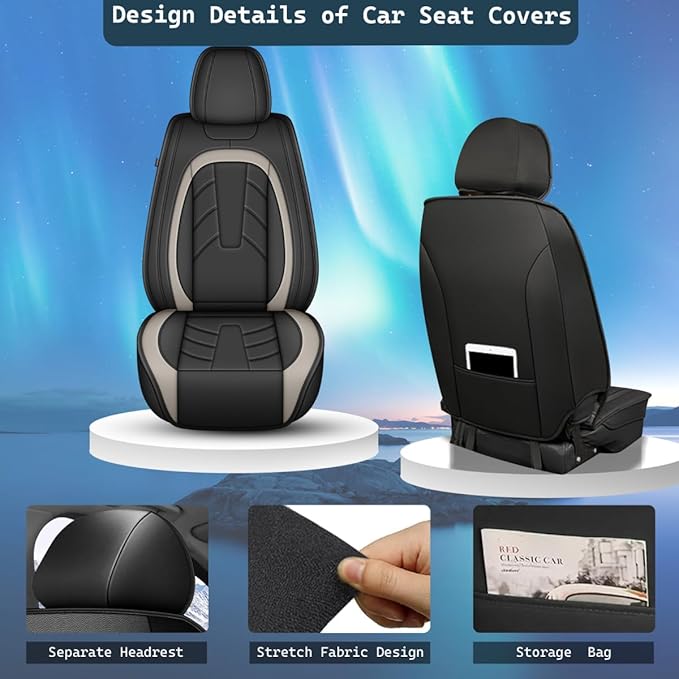 2PCS Front Leather Car Seat Covers Fit for Toyota Tacoma 2016-2023 Waterproof and Anti Staining Auto Protector Car Seat Covers (Black & White)