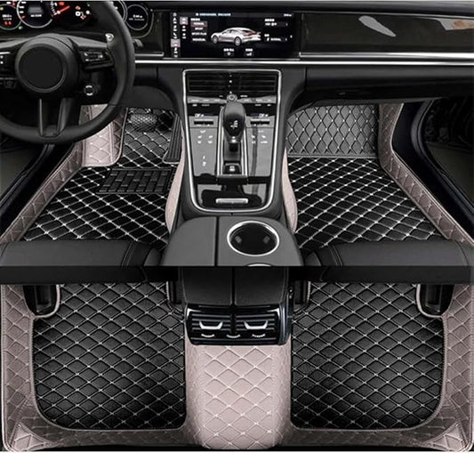 Errva Custom Personalized Floor Mats for Cars，Luxury Full Coverage All Weather Car Floor Mats，Anti-Slip Leather Car Mat Set ，Custom Floor Mats for 98.99% of Cars, Trucks & SUVs (Grey Black 1)