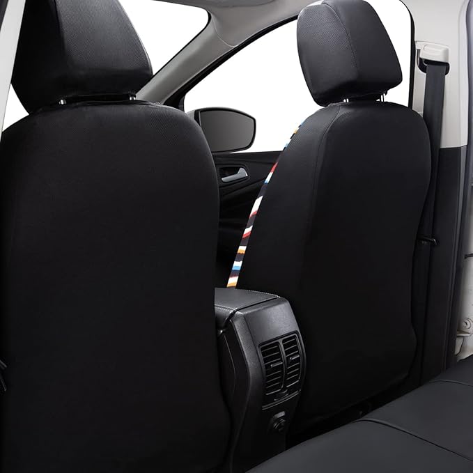 Flying Banner car seat Covers Protects Water Proof Faux Leather Carbon Fiber Fronts Rear Bench Covers (Muti-Color Zebra Black, Full Set - 8PCS)