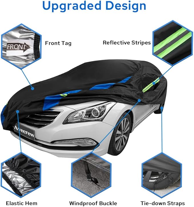 Avecrew Car Cover Waterproof All Weather for Automobiles, Outdoor Heavy Duty Full Exterior Covers for Sedans(178"-185")