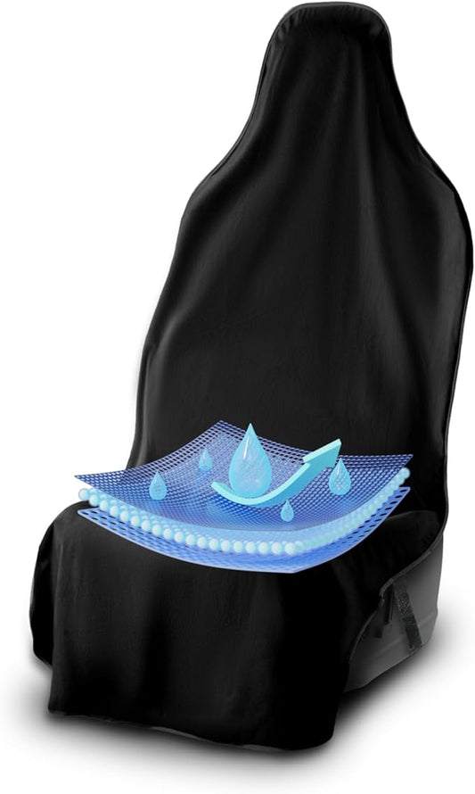 UltraSport Waterproof Towel Car Seat Cover, Universal Fit, Sweatproof & Odor-Resistant Front Seat Protector, Quick-Dry, Machine Washable for Gym, Pets, Travel, Outdoor Adventures, Black