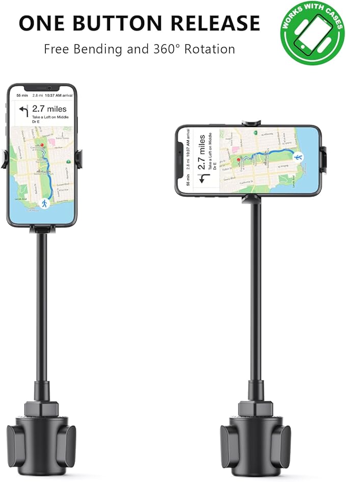 Esoulk [Upgraded Version Cup Phone Holder for Car, Universal Adjustable Long Neck Car Phone Mount Cradle Friendly Compatible with iPhone Samsung Google and All 4.0-7.0 inches Smartphones (Cup Holder)