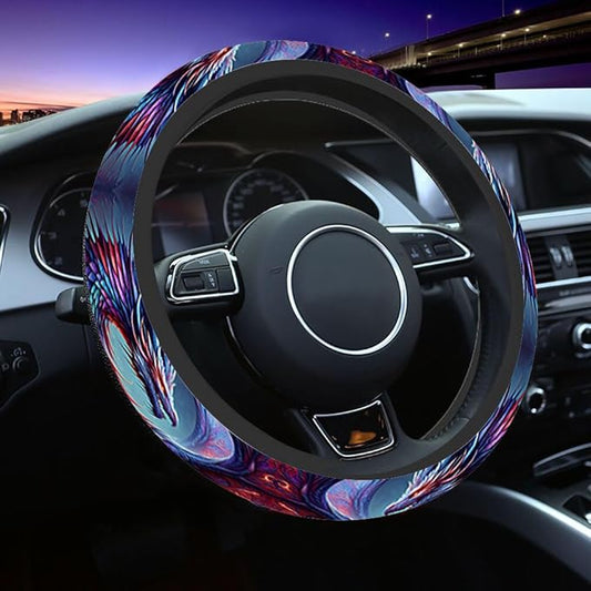Dragon Scales Elastic Steering Wheel Cover Red Lavender Purple and Blue Steering Wheel Cover Anti Slip Protective Case Universal Stretch Steering Protector