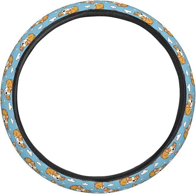 Sleep Corgi Cute Dog Clouds Steering Wheel Covers Anti-Slip Elasticity Car Accessories Steering Wheel Protector Universal 15 Inch for Cars SUV Vehicle Truck