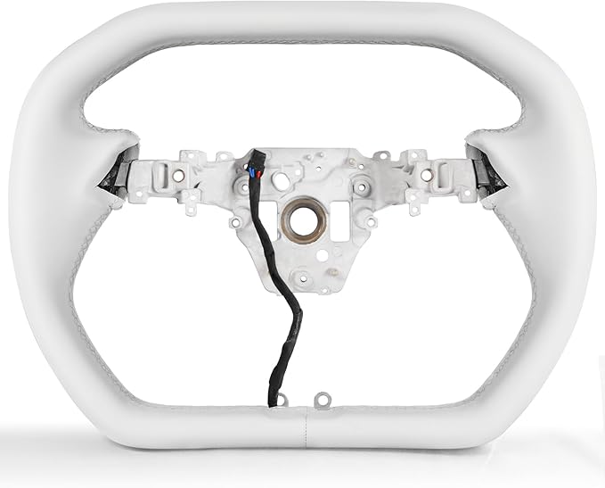 ZIMABLUE White Cyber Truck Steering Wheel For Tesla Model Y Juniper Accessories 2025, White Nappa Leather for Tesla Model Y Juniper 2025 With Heating Function,Without stripe