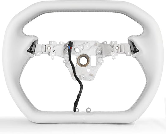 ZIMABLUE White Cyber Truck Steering Wheel For Tesla Model Y Juniper Accessories 2025, White Nappa Leather for Tesla Model Y Juniper 2025 With Heating Function,Without stripe