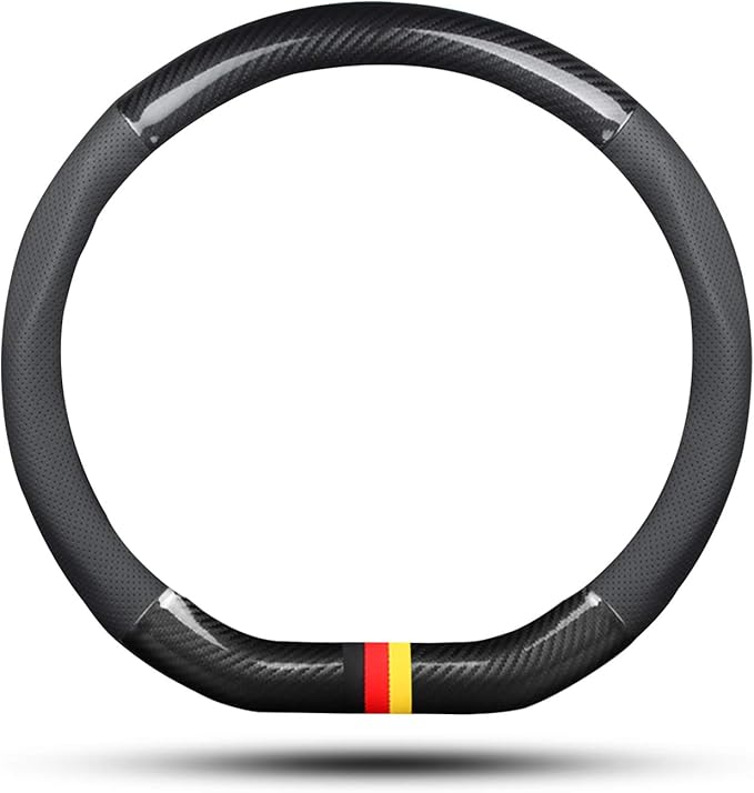 Ergocar Car Steering Wheel Cover Non-Slip Car Steering Wheel Protector Sport D-Shape Carbon Fiber & PU Leather Universal for Diameter 38cm(15") (Black-G)