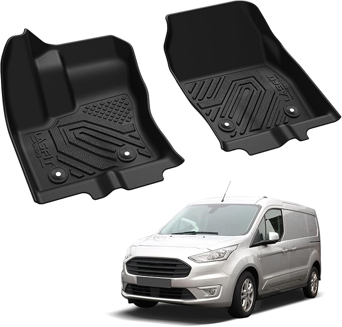 LASFIT Front Floor Mats for Ford Transit Connect 2014-2021 Vinyl Floor with Floor Posts All Weather Protector TPE Car Floor Liner for Transit Vans, 1st Row Only, Black