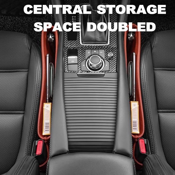 Tumecos Car Seat Pockets PU Leather Car Console Side Organizer Seat Catcher Holders Compatible with Phone Key Wallet Phone Sunglasses 2 Pack (Brown)