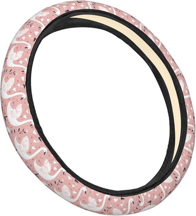 White Swans Hearts Steering Wheel Covers Anti-Slip Elasticity Car Accessories Steering Wheel Protector Universal 15 Inch for Cars SUV Vehicle Truck