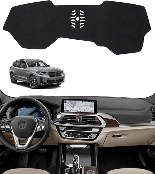 BIBLOZ Dash Cover for BMW X3 2018-2024 & BWM X4 2019-2025 Accessories Black Flannel Dashboard Cover Mat Car Dashboard UV Sun Protection(No HUD)