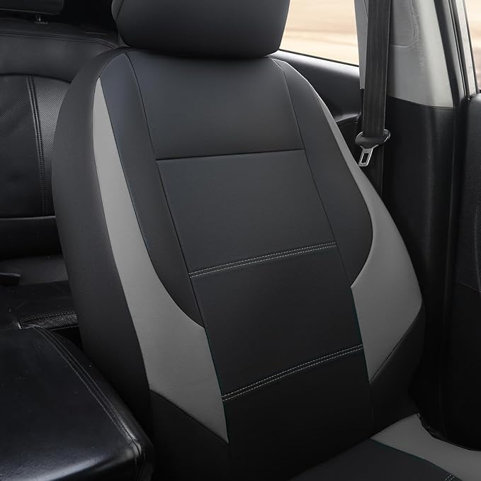 GIANT PANDA Front Car Seat Cover for Hyundai, Leather Bucket Seat Covers Custom Fit Hyundai Sonata Elantra Santa Fe Tucson Accent Kona Palisade Genesis Venue Ioniq(Grey+Black) 2-Pack