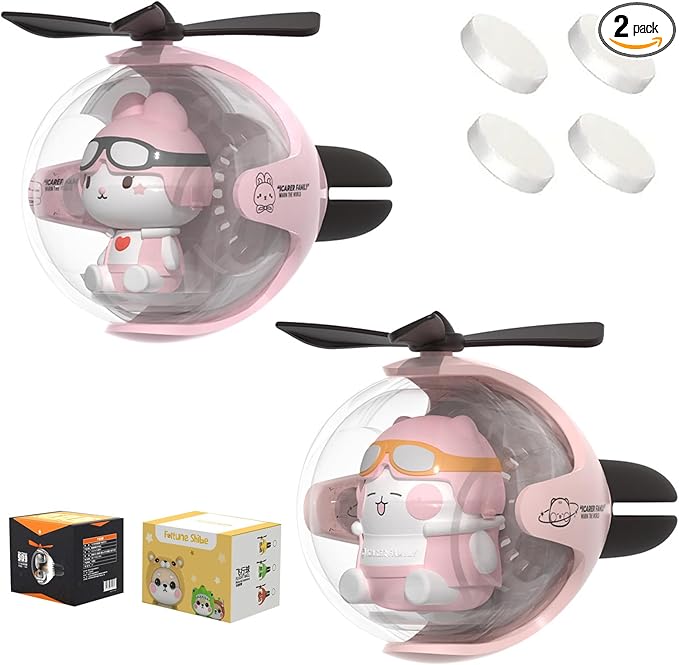 2 Pcs Pilot Car Air Freshener, Cute Duck Car Vent Clip Air Freshener Automotive Air Outlet Fan Diffuser, Automotive Interiors Vent Decoration (Cat+Rabbit - s)