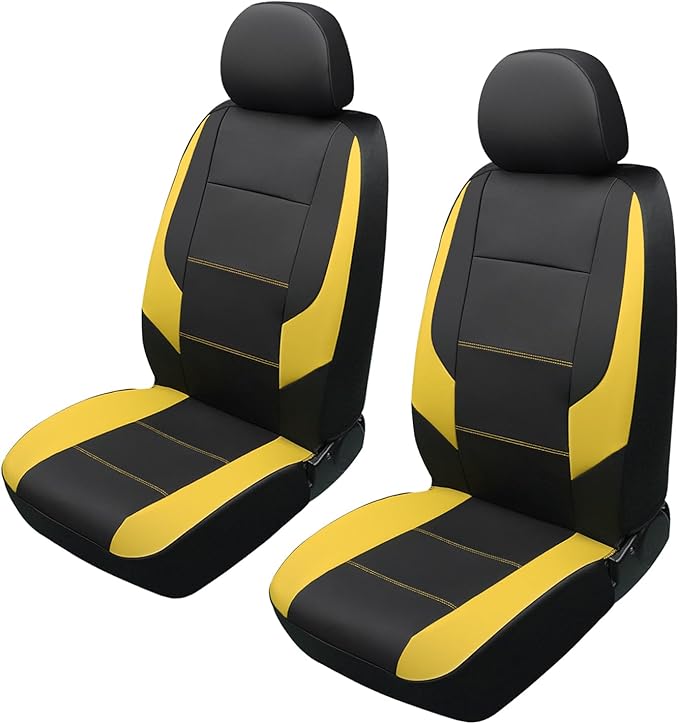 GIANT PANDA Front Car Seat Cover for Jeep, Leather Bucket Seat Covers Custom Fit Jeep Grand Cherokee Wrangler Compass Gladiator Wagoneer Renegade Liberty Patriot (Yellow+Black)