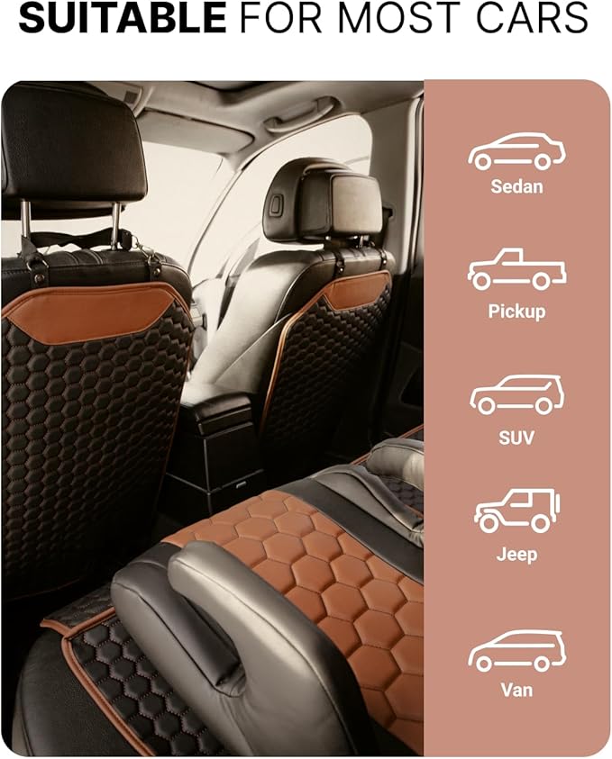 Owleys Kick Mat Back Seat Protector - Car Back Seat Cover for Kids Feet - Waterproof & Sturdy Protector for Upholstery from Dirt, Mud, Scratches and Stain (Hexy 2 pcs)