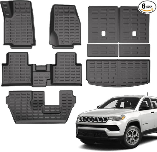 TPE All Weather Floor Mats & Cargo Liner for Jeep Grand Cherokee L 2021-2025 (only for 7-Seater) Custom Fit Floor Mats&Trunk Mat with Backrest Mats,Car Accessories(6-Piece Set, Black)
