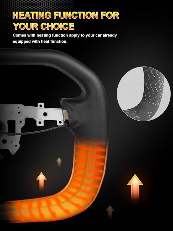 ZIMABLUE Black Cyber Truck Steering Wheel For Tesla Model 3 Accessories 2024 2025, Black Nappa Leather for Tesla Model 3 Highland 2024-2025 With Heating Function,Without stripe