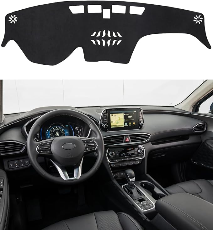 BIBLOZ Dash Cover for Hyundai Santa Fe 2019-2023 Accessories Black Flannel Dashboard Cover Mat Car Dashboard UV Sun Protection