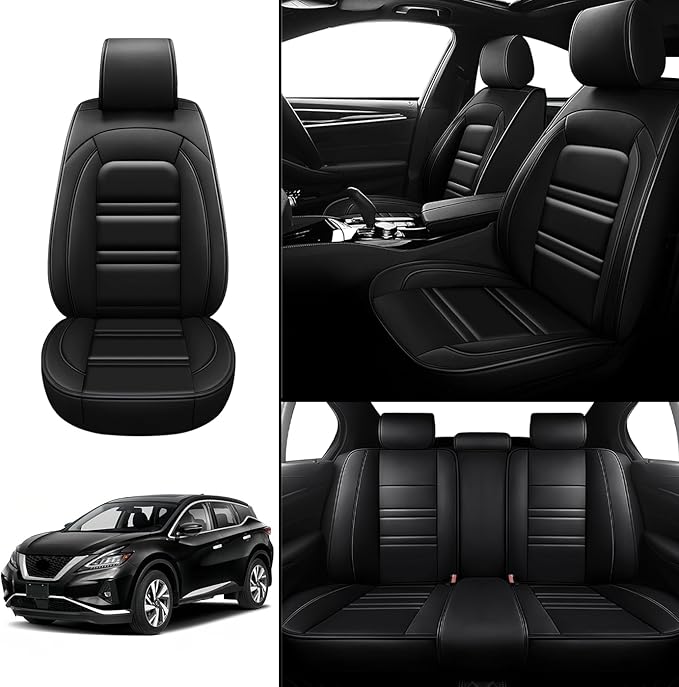 Seat Covers for Nissan Car Murano 2003-2025 | 5-Seats Leather Seat Covers, Easy to Install Automotive Seat Covers Full Set (Full Set, Black)