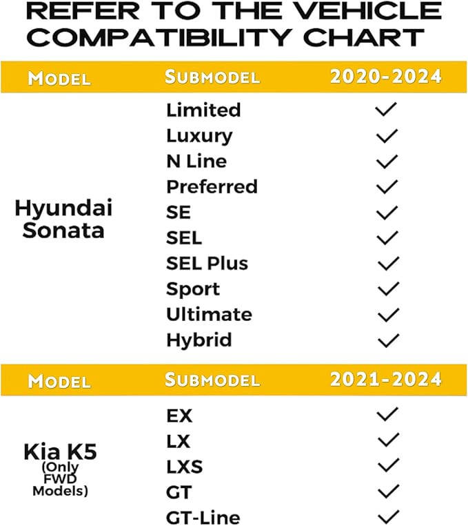 Wailtnb-Car Floor Mats & Cargo Trunk Liners Compatible for Kia K5 2021-2025 2026 (FWD Only) & Hyundai Sonata Gas 2020-2025 2026 All-Weather Rubber Mat Protection Black