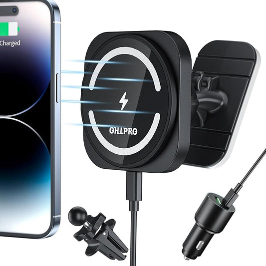 OHLPRO for Magsafe Car Mount, Super Strong Magnetic Wireless Car Charger Compatible with iPhone 17 Pro max,17/16/15/14/13 Series, [with QC 3.0 Adapter] Dashboard Car Phone Holder