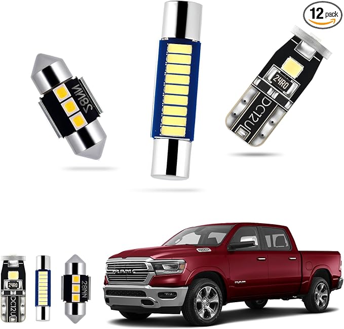 EASY EAGLE LED Interior Car Lights for 2019-2021-Dodge Ram-1500-2500-3500: 12 Piece Kit White LED Light Bulbs - Super Bright 6000K + Install Tool