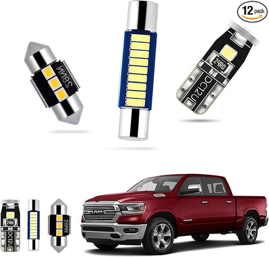 EASY EAGLE LED Interior Car Lights for 2019-2021-Dodge Ram-1500-2500-3500: 12 Piece Kit White LED Light Bulbs - Super Bright 6000K + Install Tool