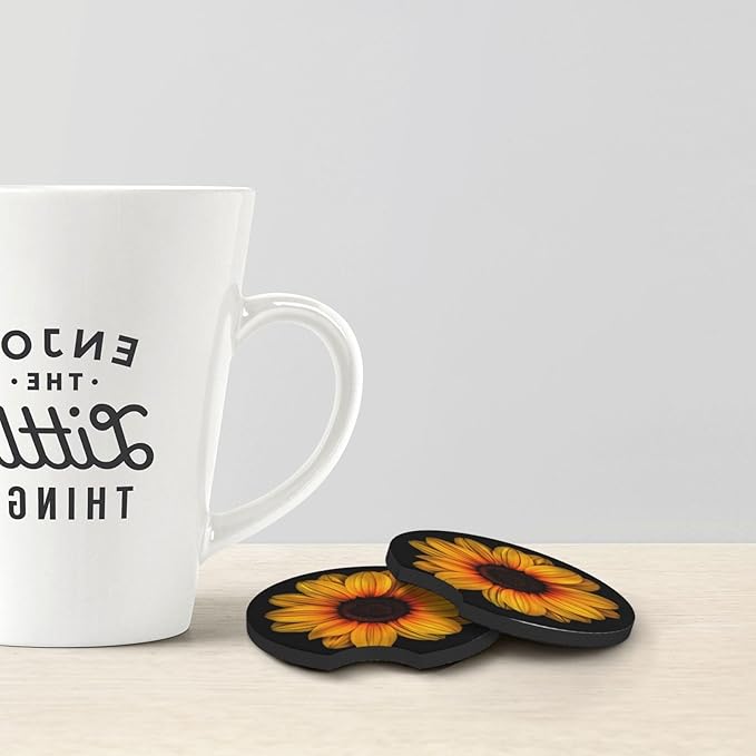 2 Pcs Car Cup Coasters, Sunflower Universal Non-Slip Rubber Car Coasters for Cup Holders 2.75 inch, Car Interior Accessories for Women
