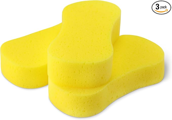 Amazon Basics Jumbo Sponges for Car Cleaning, Bodywork & Windows, Large, Pack of 3, Yellow