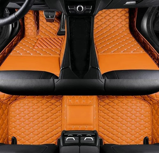 Errva Custom Personalized Floor Mats for Cars，Luxury Full Coverage All Weather Car Floor Mats，Anti-Slip Leather Car Mat Set ，Custom Floor Mats for 98.99% of Cars, Trucks & SUVs (Orange)