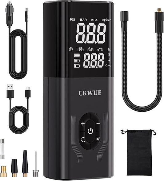 Tire Inflator Portable Air Compressor, CKWUE 180PSI Cordless Air Compressor, 6X Faster Air Pump with Digital Pressure Gauge, Tire Pump with Dual Mode Inflation for Car, Motorcycle, Bicycle and Ball