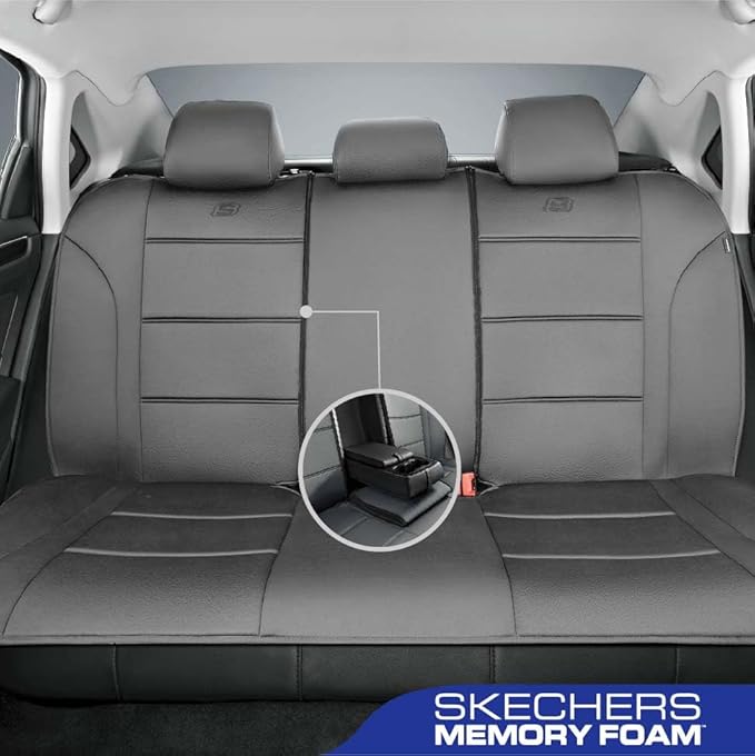 Skechers Memory Foam Car Seat Covers, Lycra Fabric Seat Covers,Seat Cover Full Sets Airbag Compatible, Automotive Comfort Protection for Most Cars,Trucks, SUVs, All Beige
