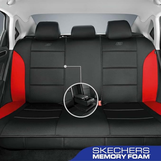 Skechers Memory Foam Car Seat Covers, Lycra Fabric Seat Covers &Thick Memory Foam, Car Seat Cover Full Sets, Airbag Compatible, Automotive Comfort Protection for Most Cars,Trucks, SUVs, Red