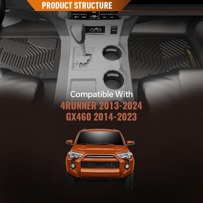 ANDPLAY TPE Floor Mats Liners Compatible with Toyota 4Runner 2013-2024 Fit LX GX460 2014 2015 2016 2017 2018 2019 2020 2021 2022 2023 All Weather Protection Black Floor Liners alfombras para carro
